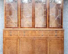 Fantastic Antique Dovetailed 2 Piece Secretary Display Burlwood Cabinet Leather Top pull out Desk Drawer
