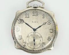 Fine 14k White Gold Filled Elgin National Watch Co. Art Deco 17 Jewel Mechanical Pocket Watch
