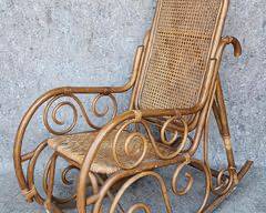 Antique Bamboo Rattan Cane Rocking Chair Thornet Style MCM
