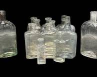 Lot of 14 Antique Clear Glass Flasks
