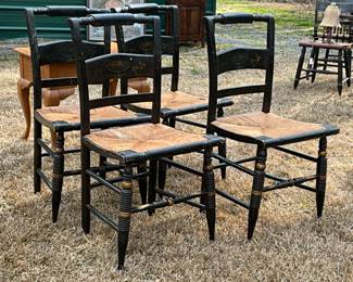 4 Stenciled Rush Seat Chairs