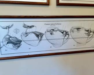 Framed prints by Jean Oliver Heron, each measures 15” tall x 41” wide. Purchased in San Francisco years ago.