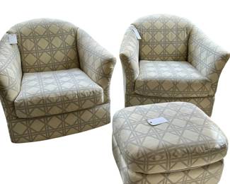 pair of swivel chairs & ottoman