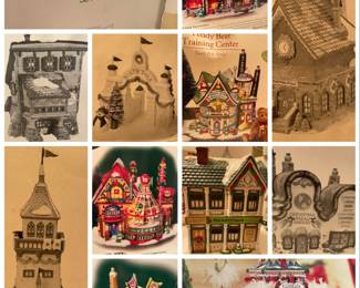 Various Christmas decorations and Snow Village