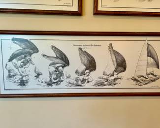 Framed prints by Jean Oliver Heron, each measures 15” tall x 41” wide. Purchased in San Francisco years ago.