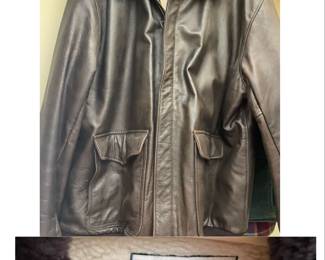LL BEAN men’s Tall Large leather and shearling bomber jacket