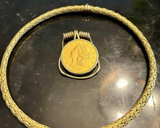 18k gold necklace & 1902 gold coin money clip