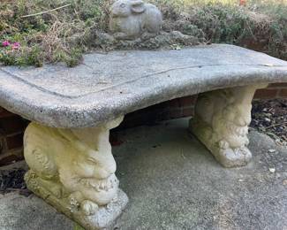 cement garden bench with bunny legs
