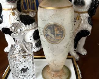 Limoges St. Martin Apollo Glass 12.25" Vase - Frosted - Fired on Peach & Gold