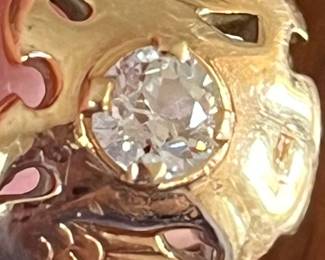 Fabulous rose cut diamond in 14k French circa 1930 elaborately engraved 