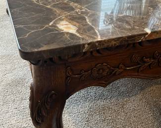 Large Carrera marble and walnut coffee table