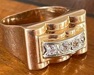 Lovely French tank ring with rose cut diamonds circa 1900