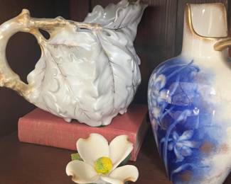 Gorgeous Vintage Large Royal Bayreuth 1900 "White Oak Leaf" 6-1/2" Satin Finish Water Pitcher