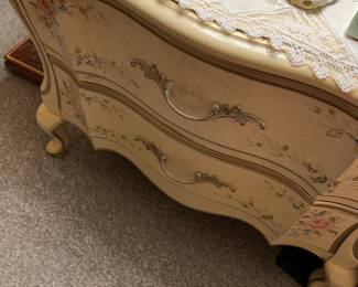 FRONT OF NIGHTSTAND, CUSTOM FABRIC LINED, CUSTOM PAINTED