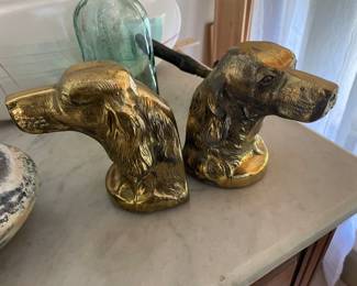 brass dog bookends  