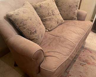 as is suede /leather sofa- so comfy  but  has few scratches  was super $$$$$    great deal for the right person 