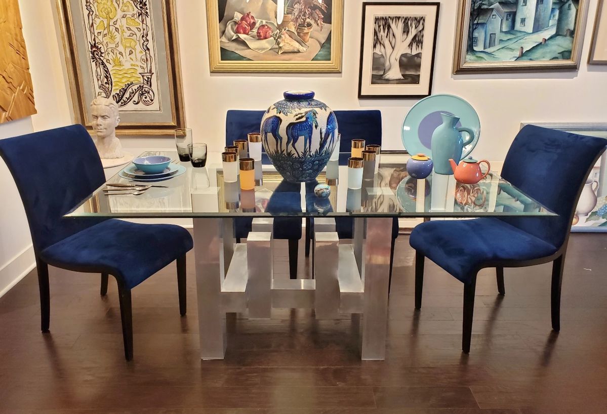 Mid Century Glass-Top Dining Table, Base by Paul Mayan for Habitat