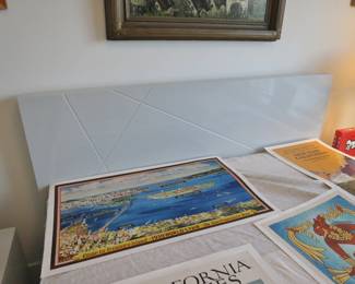 Soft Grey Lacquered Headboard with Matchng Side Tables