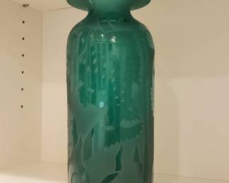 Green Deco Etched Vase