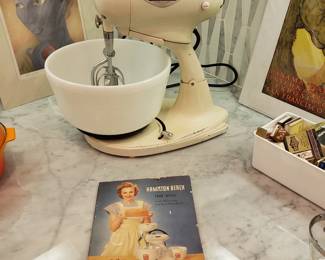 Vintage Hamilton Beach Electric Mixer  w/ Milk Glass Bowl