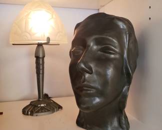 Bust by Anita Hellman, exhibited Oakland Art Gallery, with a French Art Deco Desk Lamp