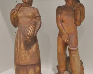 WPA Deco Gilt Clay Farm Couple