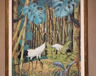 "Herons" Small Important Painting by Jessie Arms Botke, listed