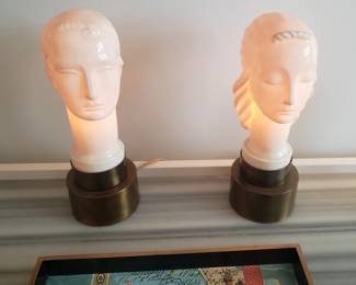 Pair of Modernist Illuminated Busts by Lenox
