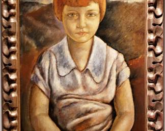 "The Little Old Girl" by Jose Moya del Pino, formerly on Loan to the San Francisco Museum of Art (label verso)