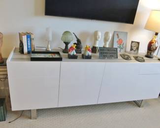 Italian-Style White Lacquer Marble-Top Cabinet