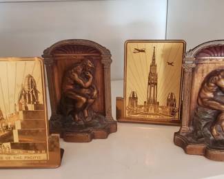 1939 Deco Golden Gate Exposition Bookends; Bronze "Thinker" Bookends