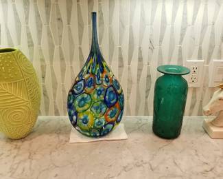 Deco Vase; Melifiori Vase, Deco Green Etched Vase; Hollywood Regency Trojan Horse