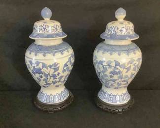 Qinghua Inspired Porcelain Urns