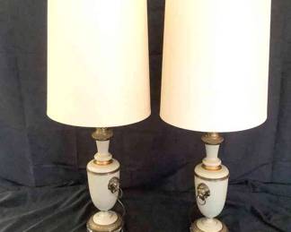 Vintage Lamps W Brass Lion Heads 