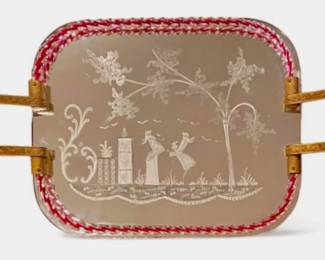 Ercole Barovier Murano Bronze Etched Mirrored Tray