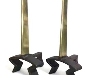 Donald Deskey Mid-Century Iron/Brass Andirons