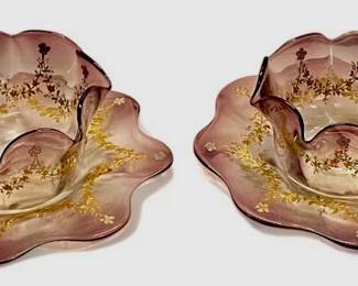 Moser Glass Gilt Enamel Ombra Bowls & Under-Plates