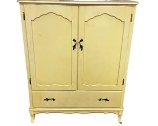 $75 USD      Antique Yellow Wood Wardrobe Cabinet WDI224-16     Transform your bedroom into a charming and cozy space with this Antique Yellow Wardrobe. Its unique design and vibrant color will add a touch of elegance to your room. Keep your clothes organized and easily accessible while adding a vintage flair to your décor. Great piece to reimagine with a little paint!

 Dimensions: 39 x 17 x 49H in

Condition: Used and in good condition. Minor signs of wear commensurate of use and age. 

Location: Local pick up Portland, OR 97224.  Shipper suggestions available upon request.      https://goodbyhello.com/products/copy-of-mid-century-style-4-piece-entertainment-center-bookcase-wdi224-15?_pos=3&_sid=f1836dac0&_ss=r