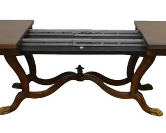 $2000 USD      Copeland Ferguson Regency Blenhaim Dining Table Ash Burlwood WDI224-27      Description: High Quality American Made Olive Ash Burl Wood Veneer Top Solid Wood Base with Gilt Painted Claw Feet 2 Large Leaves Opens to 11 Feet

Dimensions: 90.5 x 52.75 x 30.25H in |  2 Leaves 20.75W  Fully Extended 132”

Condition: Very good condition with only very minor signs of use. 

Location: Local pick up Portland, OR 97224.  Shipper suggestions available upon request.     https://goodbyhello.com/products/copy-of-3-yuji-hiratsuka-1993-chine-colle-etchings-color-intaglio-wdi224-26?_pos=20&_sid=f1836dac0&_ss=r