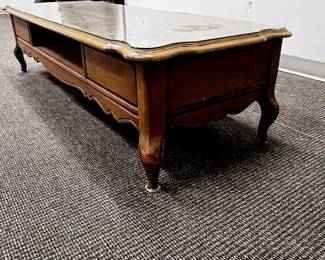 $75 USD      Antique Wood 2 Drawer Coffee Table WDI224-20     This Antique Wood 2 Drawer Coffee Table. Crafted from high-quality wood, this elegant coffee table adds timeless charm to any room. The two spacious drawers offer convenient storage, while the antique finish adds a touch of rustic character. Upgrade your home decor today!

Dimensions: 61 x 22 x 15.5H in

Condition: Used and in good vintage condition. Signs of wear commensurate of use and age. The top will have to be refinished or painted.

Location: Local pick up Portland, OR 97224.  Shipper suggestions available upon request.     https://goodbyhello.com/products/copy-of-carved-wood-coffee-table-w-marble-top-wdi224-19?_pos=8&_sid=f1836dac0&_ss=r