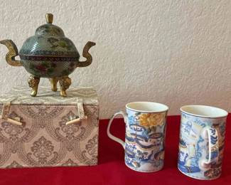  Chinese Cloisonne PliqueaJour Bowl  Doulton Cups