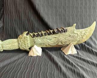  01 Vintage 9 Ring Handcarved Jade Dragon Sword