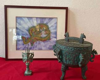 MidCentury Vessel Ice Box  Winged Creature Statue 