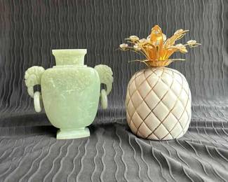 Jade Vase And Ceramic Pinapple 
