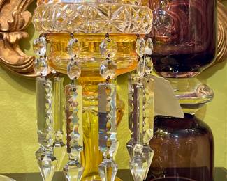 Pair of Overlay Glass Mantle Lusters