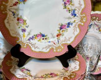 Jullien Fils Ajne Old Pairs Gilt HP Floral Luncheon Plates