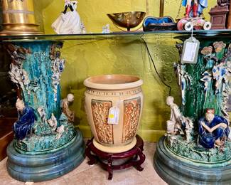 Chinese Majolica Style, Late 19th or Early 20th Century Pedestals