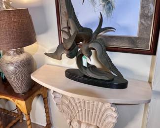 Pair of Grosfeid House Shell Consoles - one is Grosfeid, the other is a replica