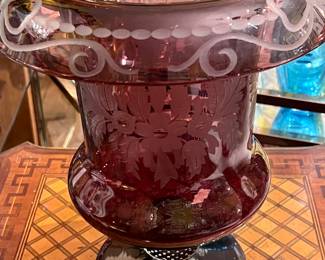 Art Glass Etched Ice Bucket