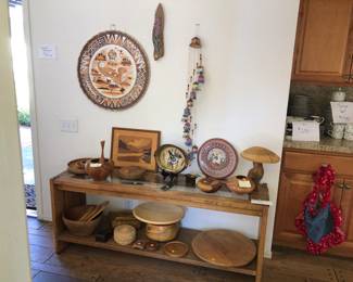 Fun wood pieces, wood and glass coffee table